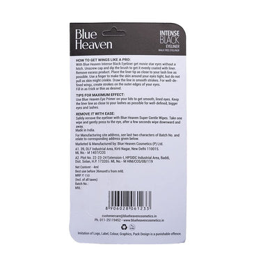 Blue Heaven Intense Black Eyeliner Glide-On | Waterproof Smudge Proof, Long lasting One Stroke Finish Liquid Eyeliner, 4ml